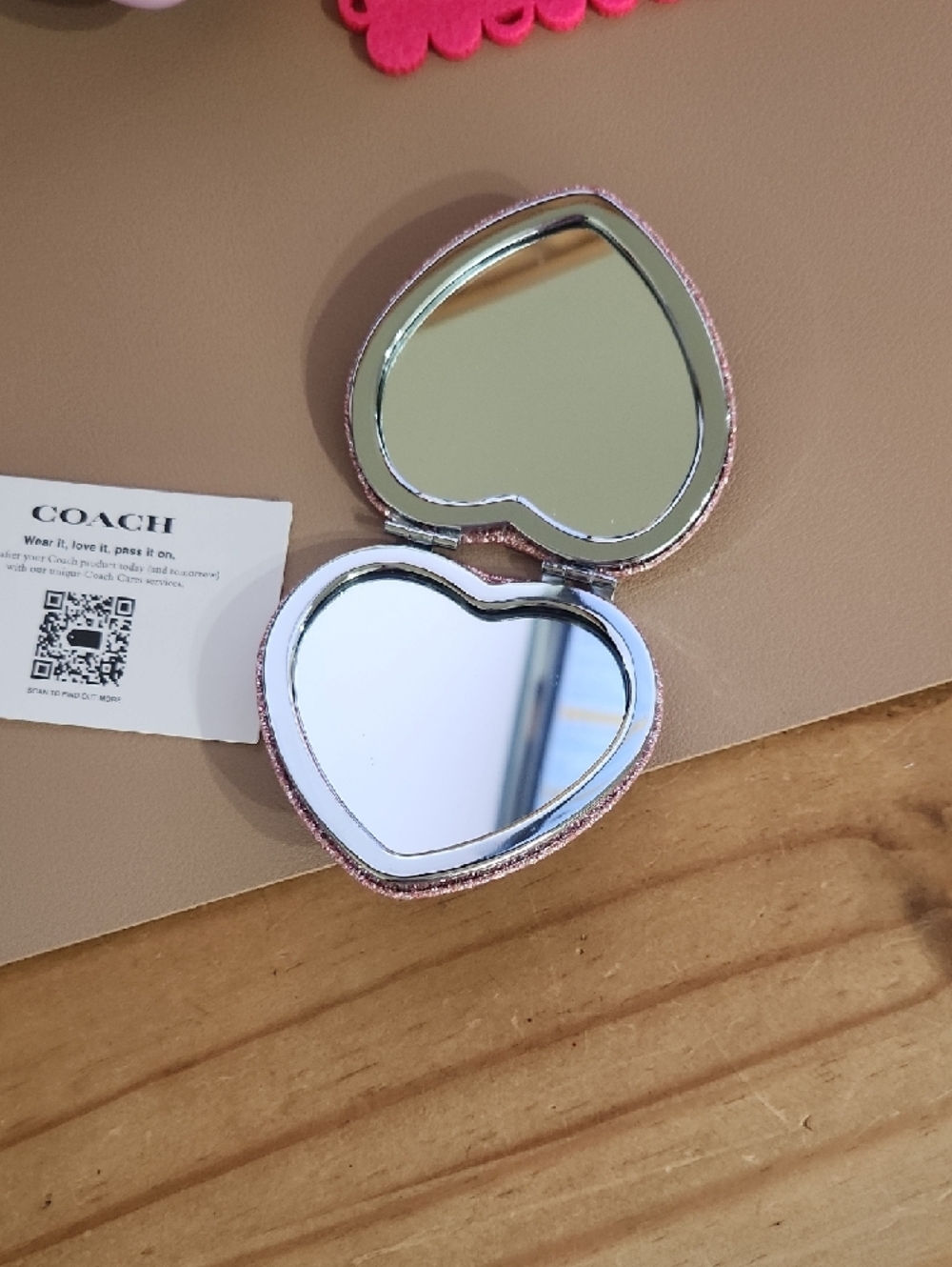Coach Rose Glitter Heart Compact Mirror - Picture 2 of 4
